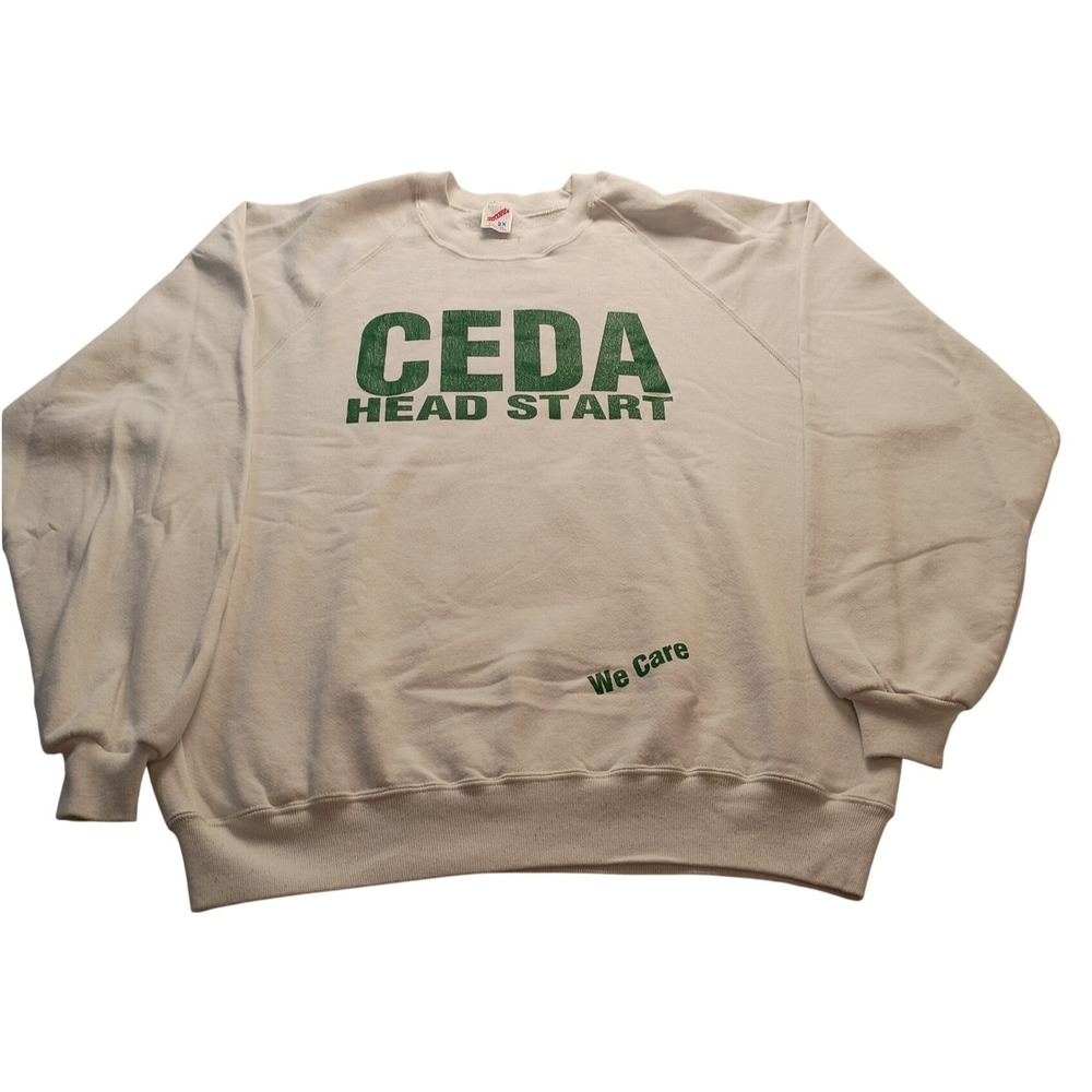 Jerzees Sweatshirt Men's CEDA Head Start Graphic Raglan Sleeve White Vintage 2X